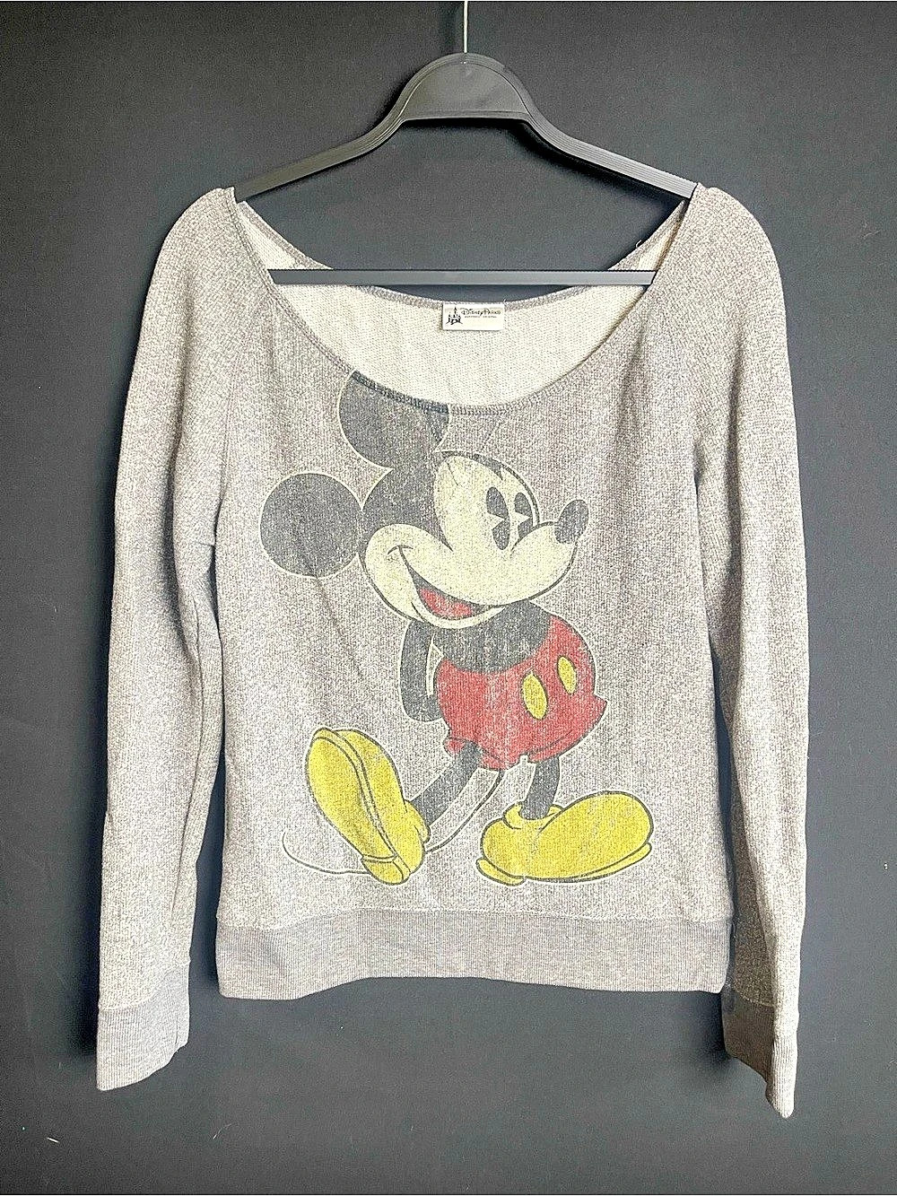Disney Parks Classic Mickey Mouse Heather Gray Scoop Neck Sweatshirt